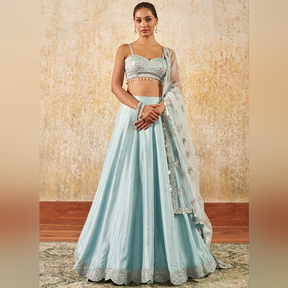 Lashkaraa Dresses & Skirts - Elegant Ice Blue Embroidered Lehenga Skirt Set